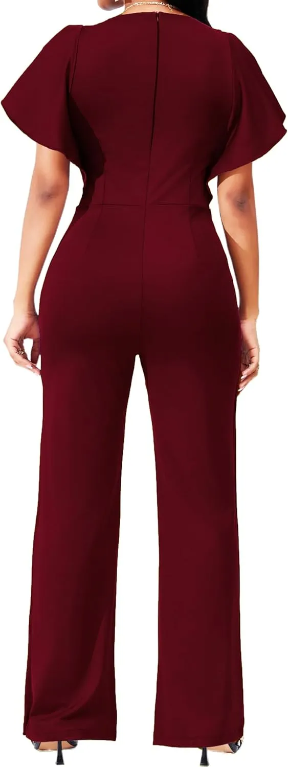 sexycherry Formal Jumpsuit for Women Dressy Elegant Long Straight Pants Jumpsuits for Party Club with Zipper