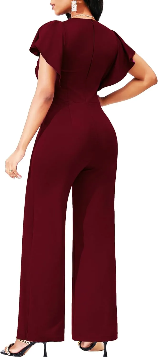 sexycherry Formal Jumpsuit for Women Dressy Elegant Long Straight Pants Jumpsuits for Party Club with Zipper