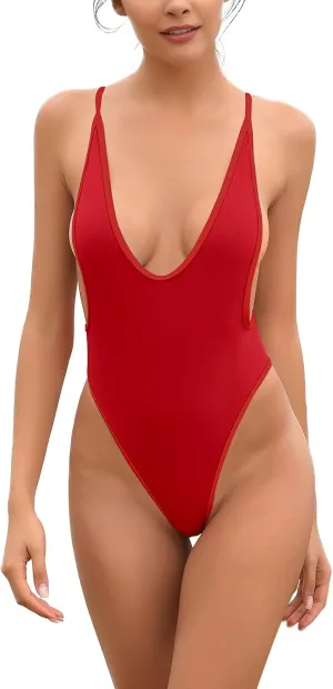 SHEKINI Women's High Cut One Piece Bathing Suit Backless Thong Brazilian Swimsuit