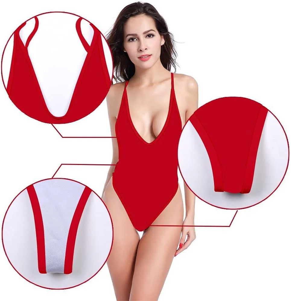 SHEKINI Women's High Cut One Piece Bathing Suit Backless Thong Brazilian Swimsuit