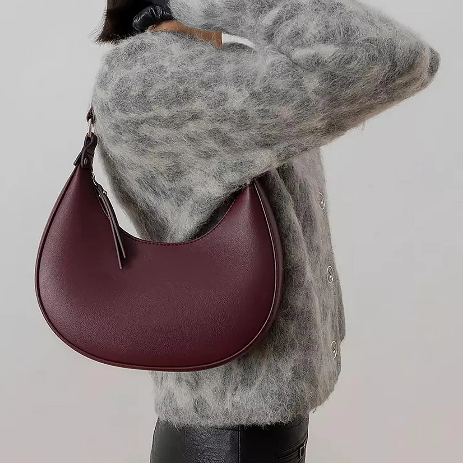 Shoulder Bags for Women Crescent Hobo Crossbody Bags PU Leather Hobo Crossbody Tote Dumpling Bags with Zipper