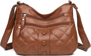 Shoulder Bags Ladies PU Leather Casual Shoulder Bags for Women Storey Large Capacity Women Crossbody Shopper Bags(Brown)