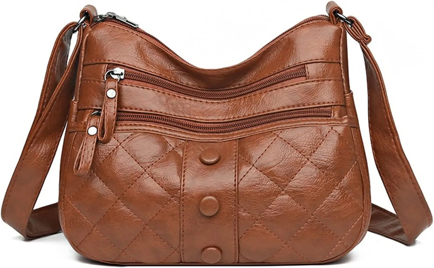 Shoulder Bags Ladies PU Leather Casual Shoulder Bags for Women Storey Large Capacity Women Crossbody Shopper Bags(Brown)