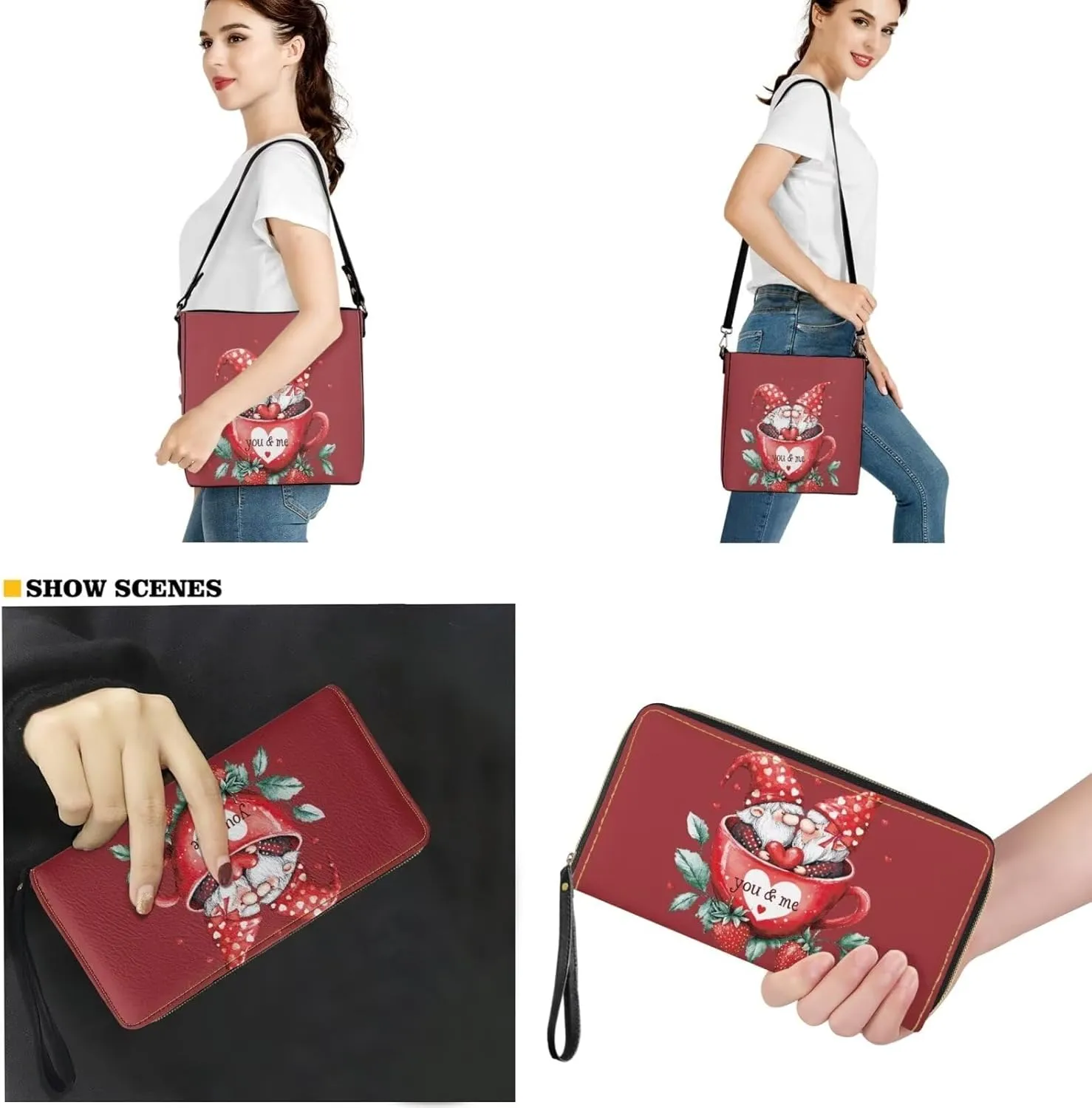 Shoulder Bags Set 2 Piece Saddle Bags Crossbody Bags for Women with Shoulder Strap Wristlet Wallets for Women