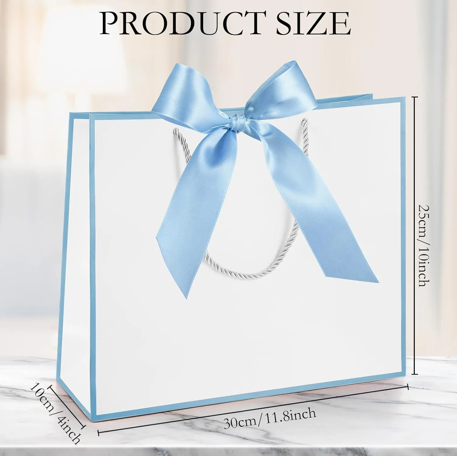 Silkfly 12 Pcs Thank You Gift Bags with Handle 12x10x4'' Welcome Bags Return Gifts with Bow Ribbon for Graduation Wedding Bridesmaid Baby Shower Housewarming Birthday Father's Day(White, Light Blue)
