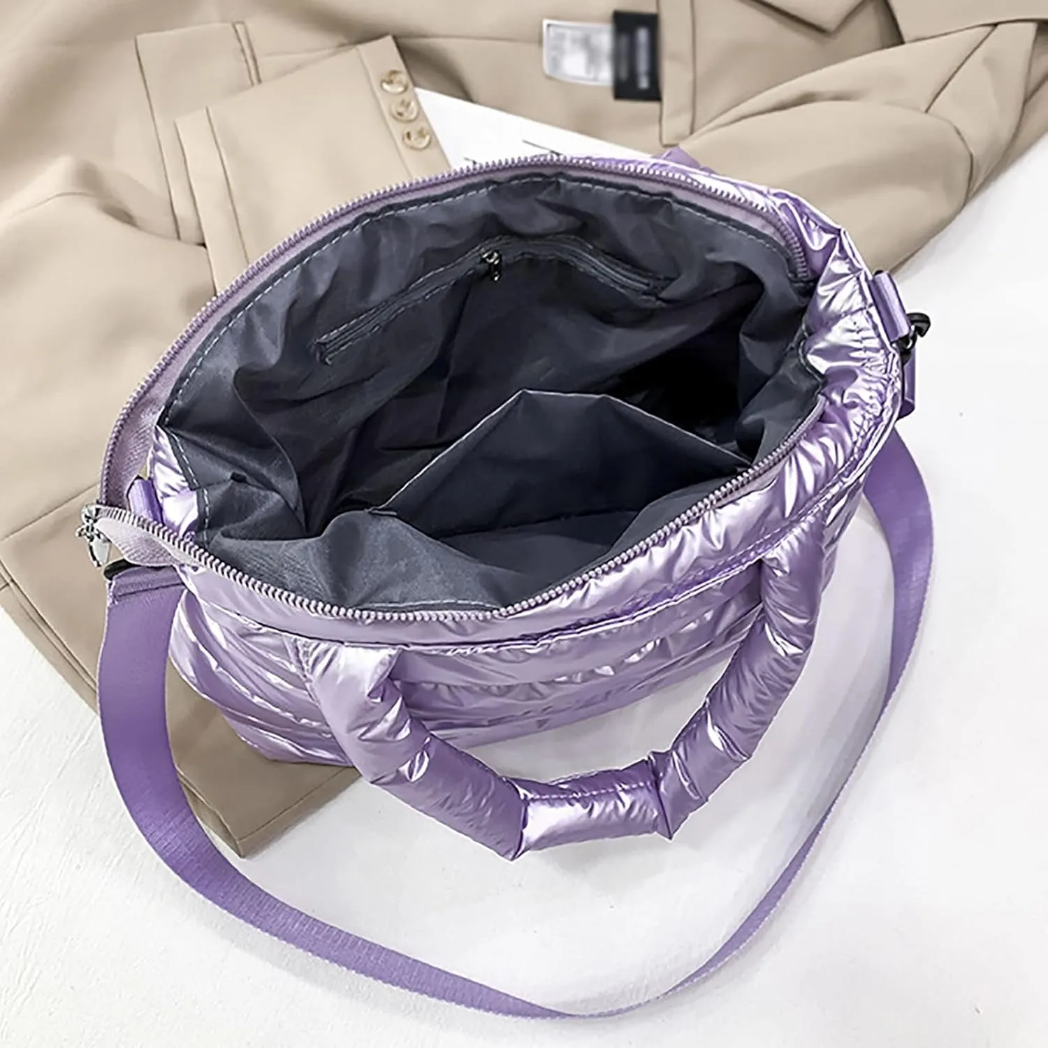 Sling Bag For Women Large Quilted Shoulder Bag Carryall Puffer Hobo Bag For Family Friends Travel College F