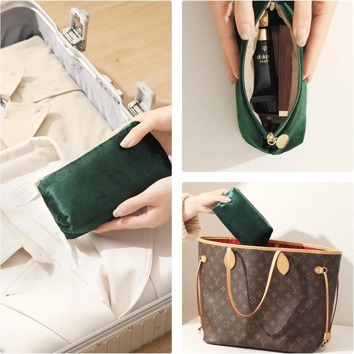 Small Makeup Bag for PurseGreen Cosmetic Travel Bag for Women, Cute Make Up Pouch for Accessories
