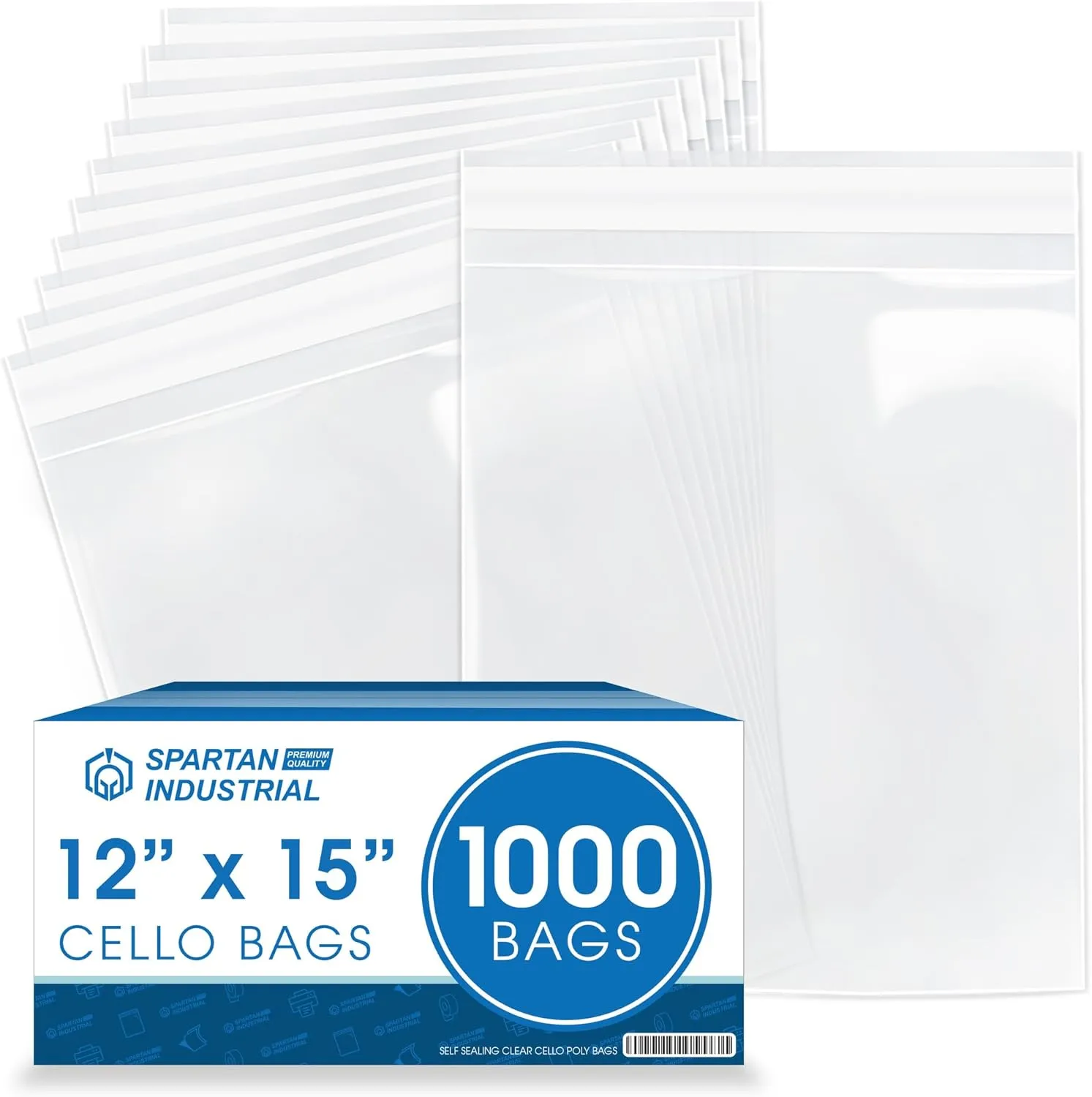 Spartan Industrial - 12" X 15" (1000 Count) Crystal Clear Resealable Cello Poly Bags for Packaging - Self Seal & Reinforced