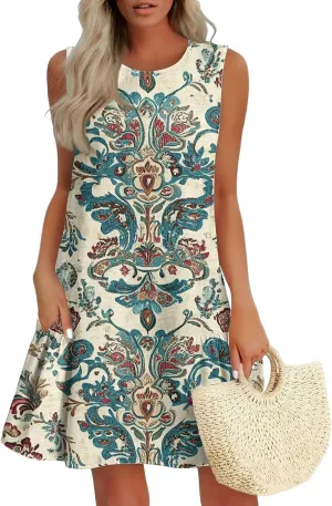 Summer Dresses for Women 2025 Vacation Tshirt Ruffle Hem Short Sundress with Pocket Beach Casual Loose Tank Dress