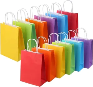 SUNCOLOR 12-Pack Rainbow Small Gift Bags with Handles  8" Recyclable Goodie Bags for Party Favors, Birthdays & Celebrations