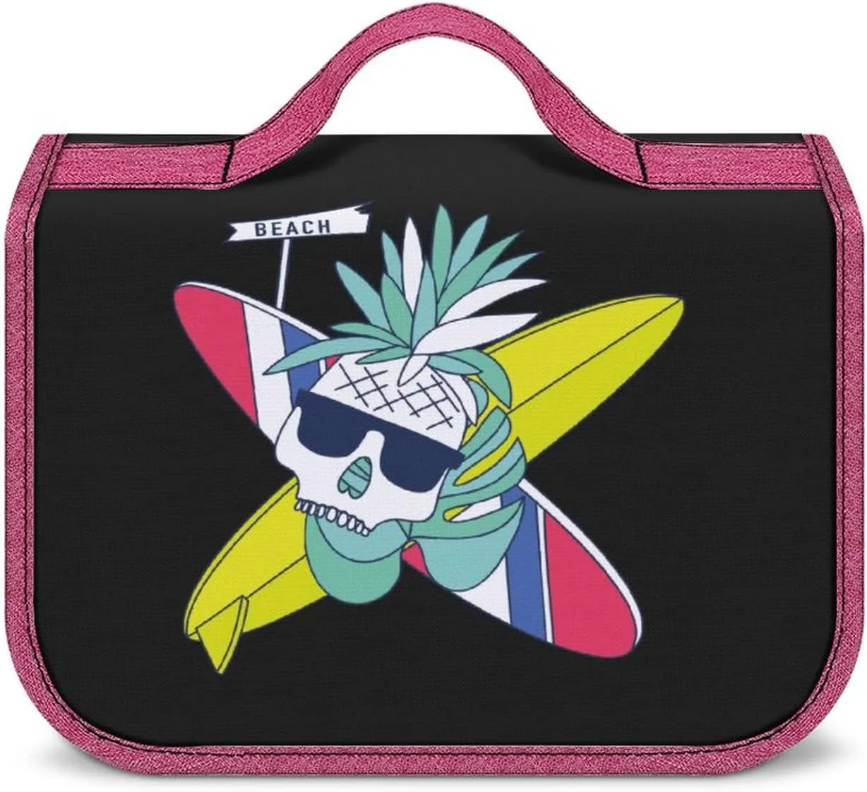 Surfboard Skull Pineapple Toiletry Bag with Hanging Hook Large Cosmetic Bags Detachable Makeup Pouch Bathroom Accessories
