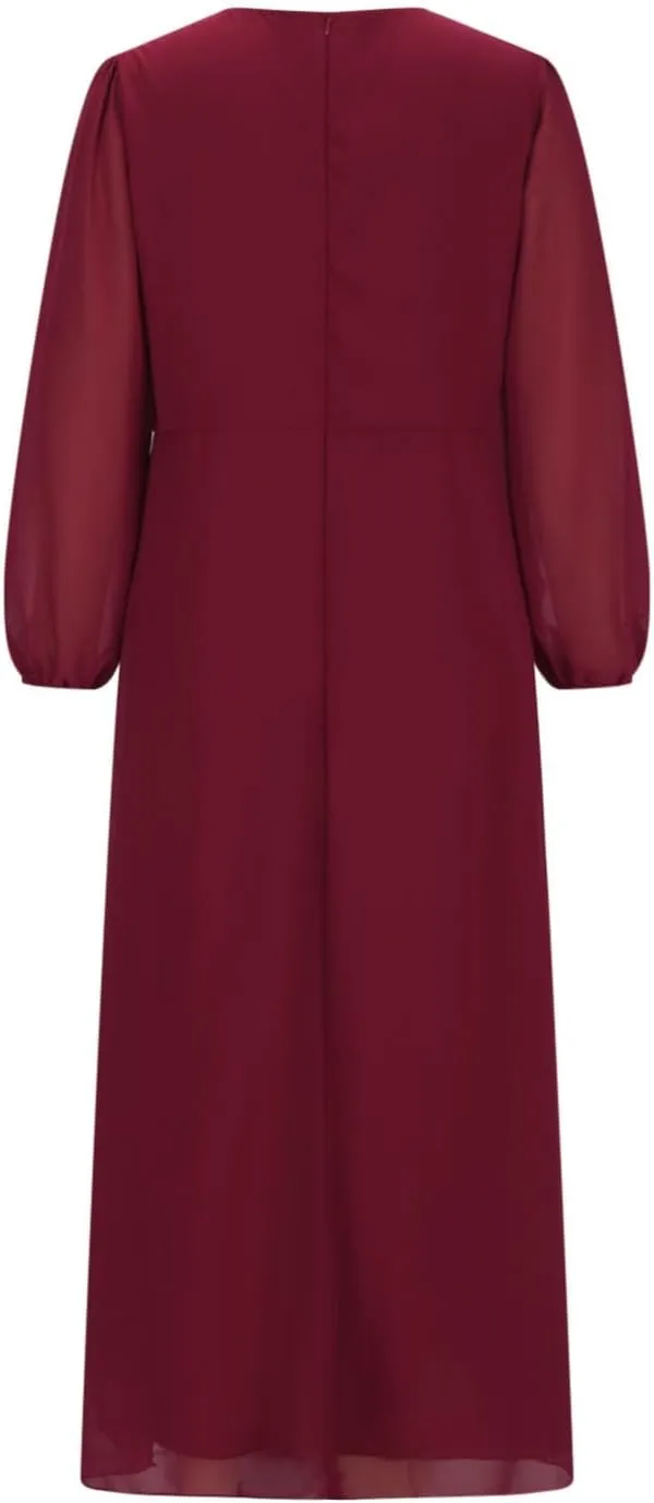 TANGNADE Women's Fall Dresses 2024 3/4 Sleeve V Neck Wrap A-Line Flowy Maxi Dress Flowy Pleated Wedding Guest Dress