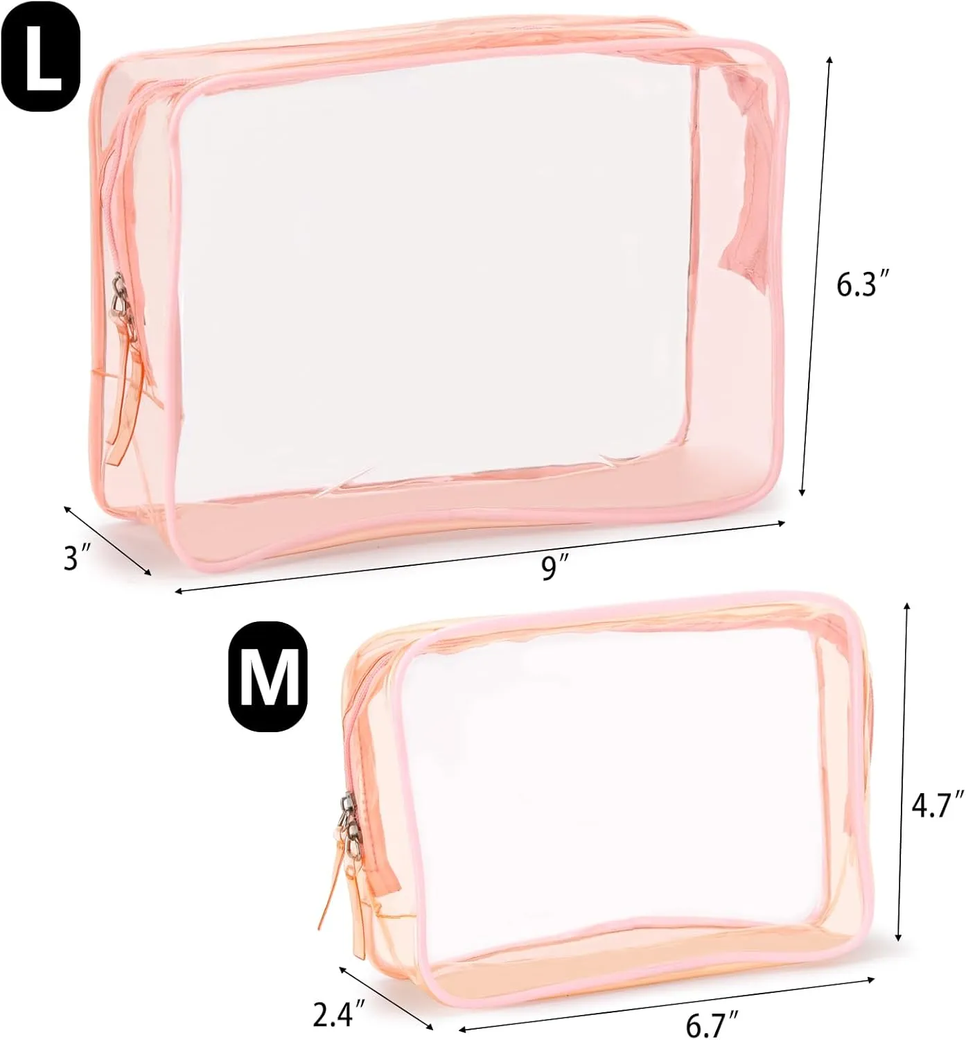 Tbestmax 4 Packs Cosmetic Bags Clear Makeup Bags Portable Travel Toiletry Bags Waterproof Cosmetic Organizer Pink(2M   2L)