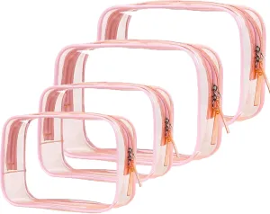 Tbestmax 4 Packs Cosmetic Bags Clear Makeup Bags Portable Travel Toiletry Bags Waterproof Cosmetic Organizer Pink(2M   2L)