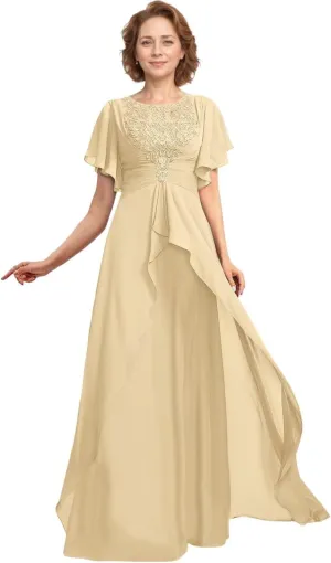 Tea Length Mother of The Bride Dresses for Wedding 2024 V Neck Lace Appliques Mother of The Groom Dresses with Ruffle Sleeves
