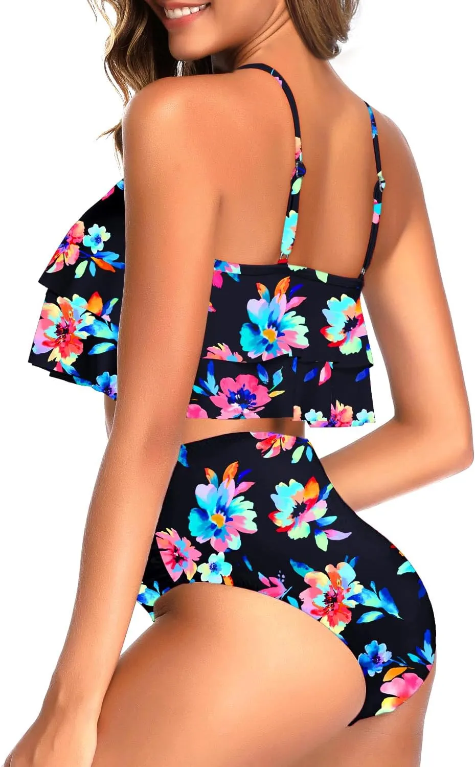 Tempt Me High Waisted Bikini Two Piece Swimsuits Tummy Control Bathing Suit Ruffle Ruched Swimwear
