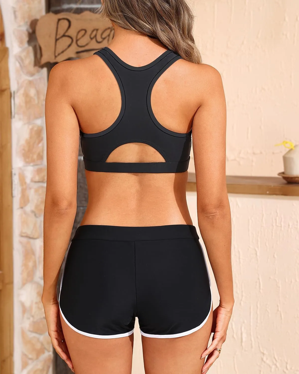 Tempt Me Women Two Piece Sports Bikini Athletic Swimsuits Racerback Crop Top with Boy Shorts Bathing Suits for Girls Vests