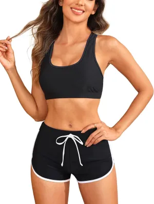Tempt Me Women Two Piece Sports Bikini Athletic Swimsuits Racerback Crop Top with Boy Shorts Bathing Suits for Girls Vests