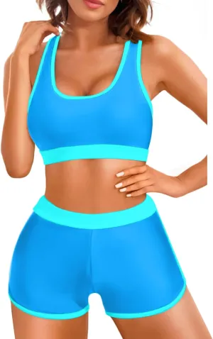 Tempt Me Women Two Piece Sports Bikini Athletic Swimsuits Racerback Crop Top with Boy Shorts Bathing Suits for Girls Vests