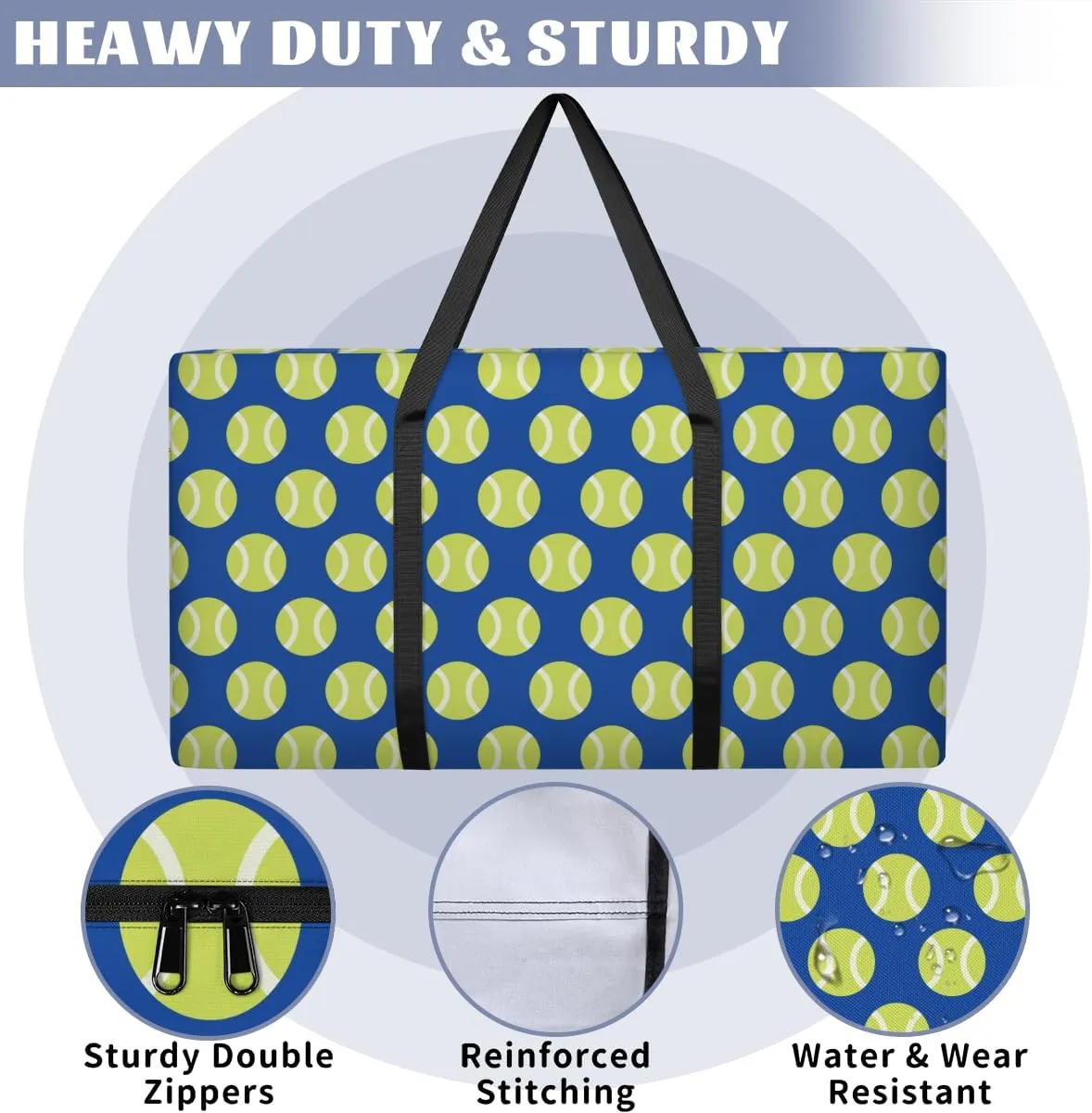 Tennis Ball XXL Heavy Duty Extra Large Moving Bags with Strong Zipper, Moving Supplies Packing Boxes for Moving, Sports Theme Navy Blue