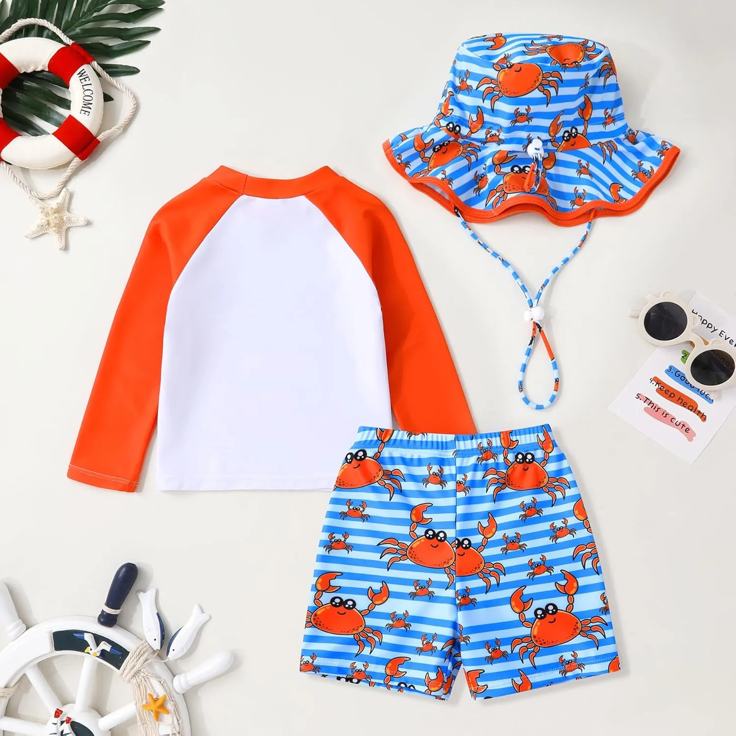 Toddler Baby Boy Swimwear Long Sleeve Rashguard Swimsuit with Sun Hat Cartoon Animal Bathing Suit