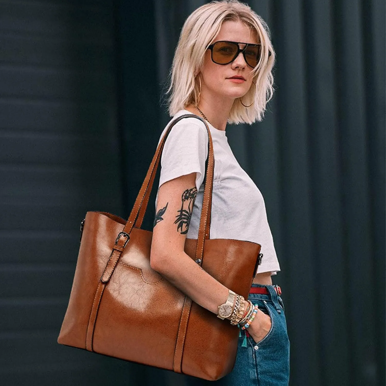 Tote Bag For Women Retro Hobo Handbags Woman Large Designer Ladies Bag Pocket Purse Leather For Daily Shopping Travel H