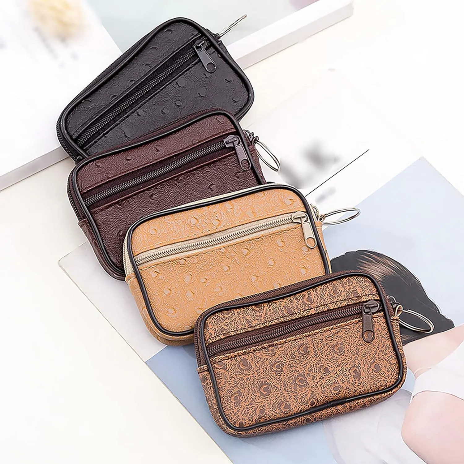 Tote Bag For Women Soft Leather Small Square Bag Small Wallet Lightweight Zipper Purse Card Holder Change Mini Bags E