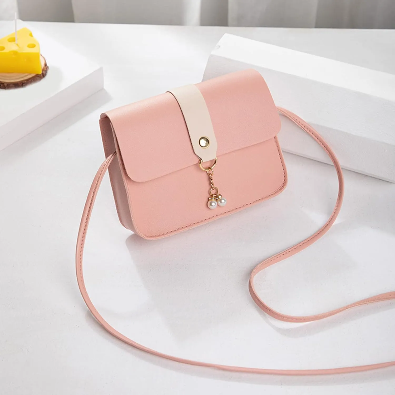 Totes For Storage Mini Small Square Bags Pearl Shoulder Bag Soft Leather Buckle Lightweight Versatile Messenger Bag