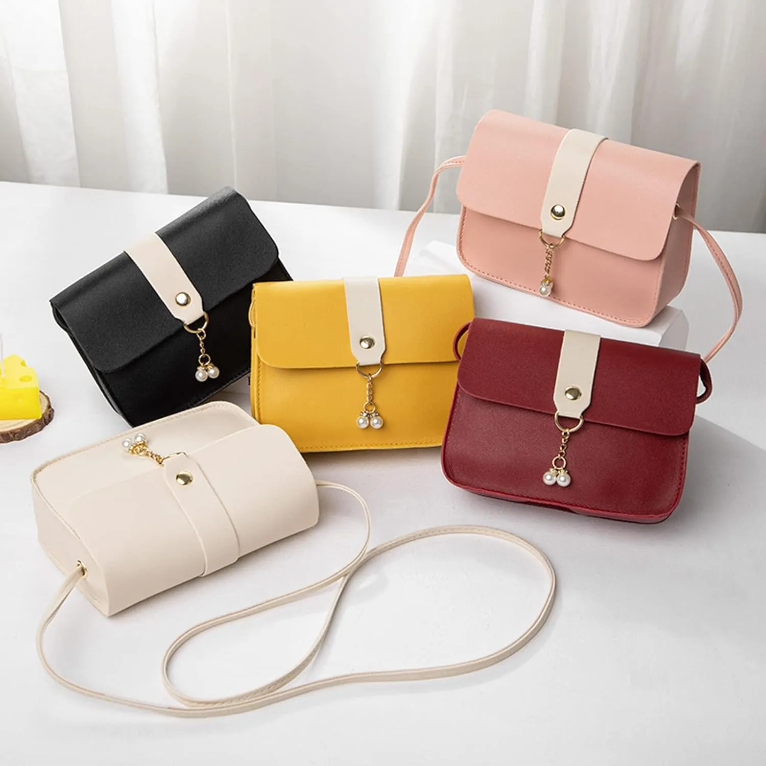 Totes For Storage Mini Small Square Bags Pearl Shoulder Bag Soft Leather Buckle Lightweight Versatile Messenger Bag