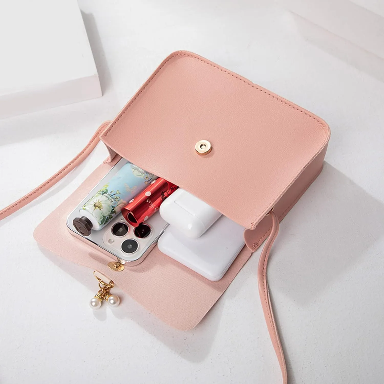 Totes For Storage Mini Small Square Bags Pearl Shoulder Bag Soft Leather Buckle Lightweight Versatile Messenger Bag