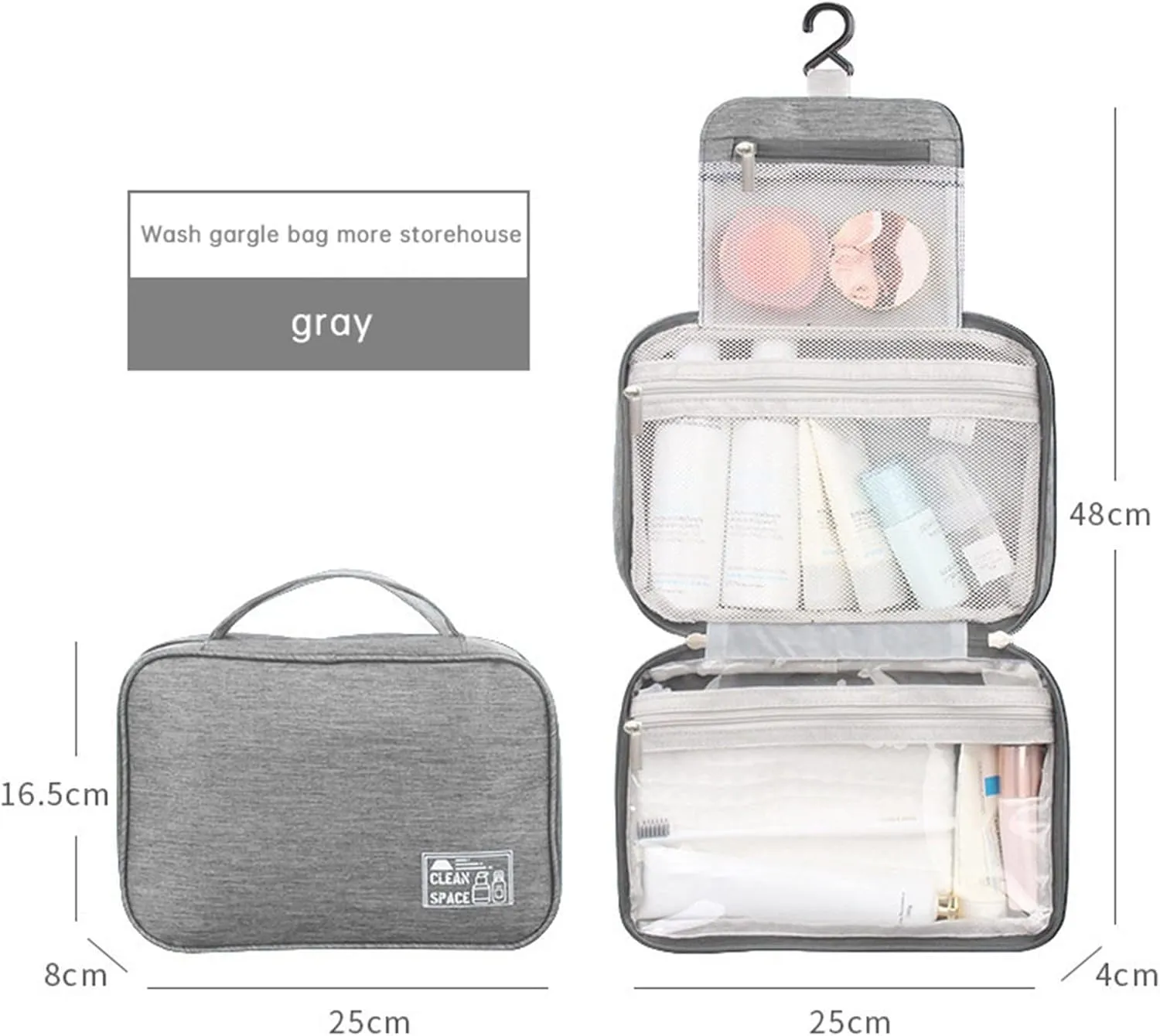 Travel Makeup Bag 10x6.6 Inch Portable Hanging Large Capacity Makeup Bag with 3 Comparment Water Resistant Cosmetic Organizer Countertop with Handle Toiletry Bag Shampoo,toiletries Full-Size Container