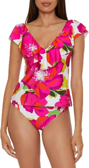 Trina Turk Women's Bloom Tankini, V-Neck, Casual, Floral Print, Swimsuit Tops