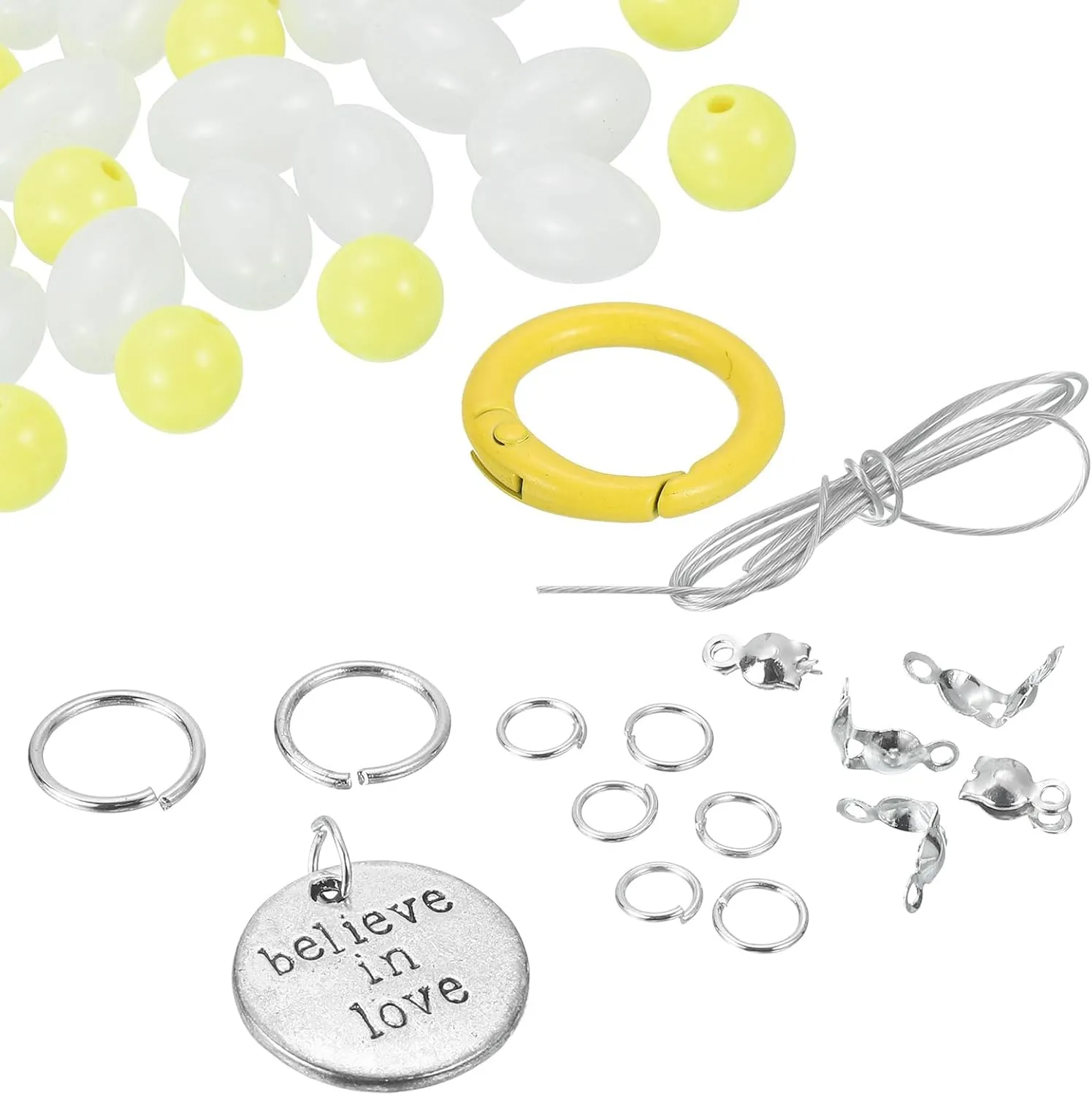 uxcell Wristlet Keychain, Acrylic Beaded Key Ring Car Keychain Cute Bangle Chains Accessories for Women, Yellow