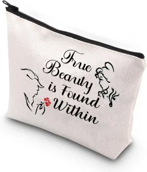 VAMSII Bella And Beast Cosmetic Bag True Beauty is Found Within Enchanted Rose Travel Pouch for Princess Belle Fans (Found Within)