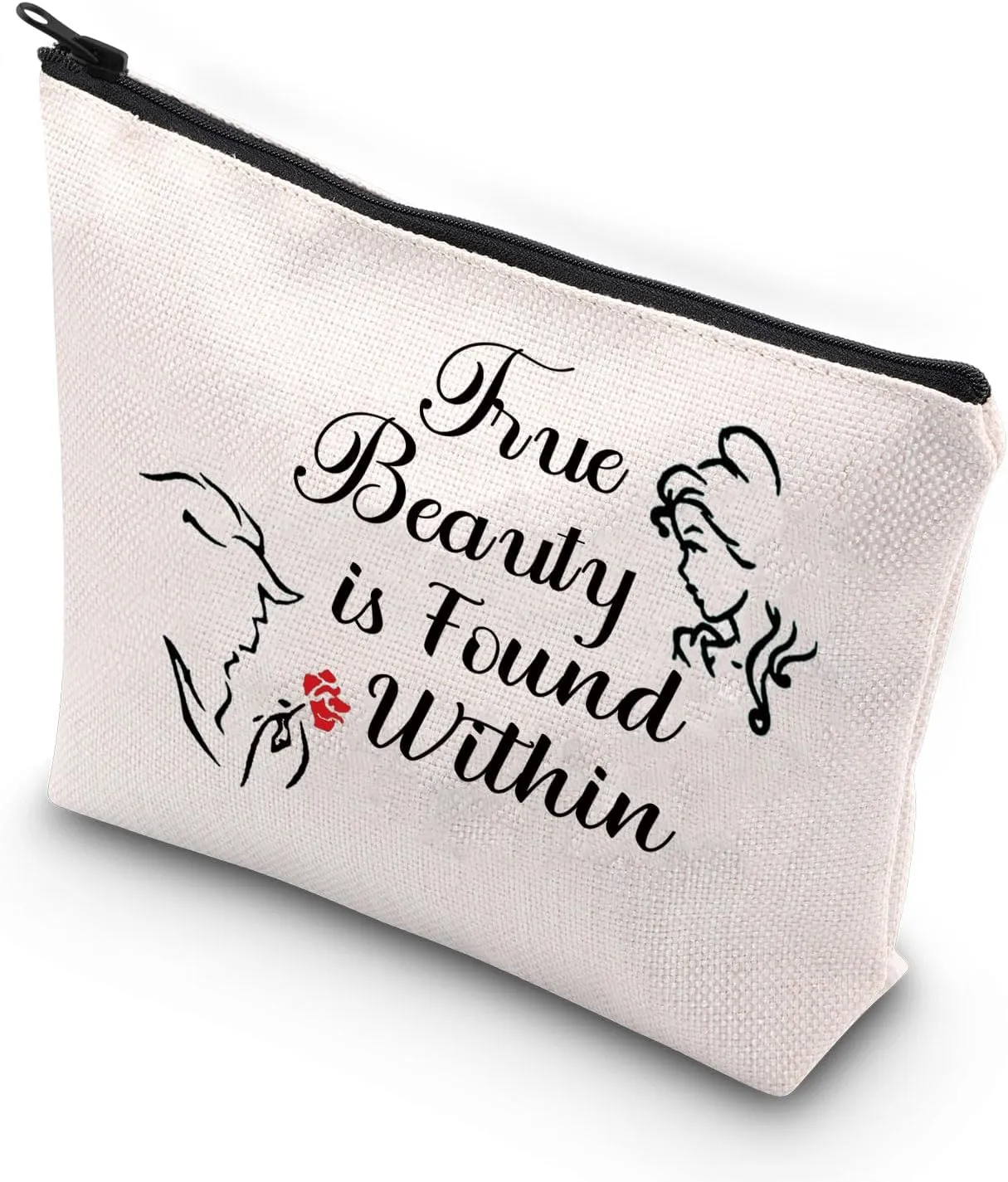 VAMSII Bella And Beast Cosmetic Bag True Beauty is Found Within Enchanted Rose Travel Pouch for Princess Belle Fans (Found Within)