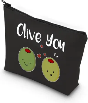 VAMSII Olive You Makeup Bag Funny Olive Gift I Love You Gifts Olive Lovers Gifts Anniversary Romantic Gifts Olive Pun Gifts (BLK-Olive you)