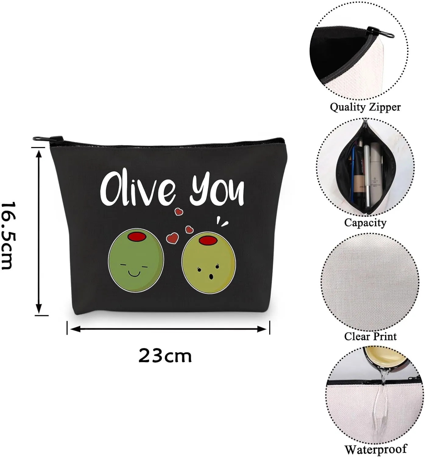 VAMSII Olive You Makeup Bag Funny Olive Gift I Love You Gifts Olive Lovers Gifts Anniversary Romantic Gifts Olive Pun Gifts (BLK-Olive you)