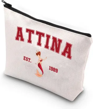 VAMSII Princess Mermaid Makeup Bag Daughters of King Triton Cosmetic Bag Fairy Tales Movie Gifts for Fans (ATTINA 1989)