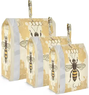 Vintage Bee Honeycomb Packing Cubes for Travel 3 Set Compression Bag Luggage Accessories for Vacation Clothes