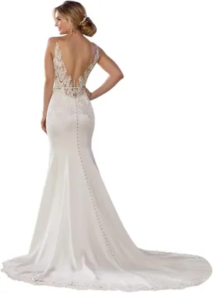 Wedding Dresses for Bride 2024 Boho Beach Lace Appliques Mermaid Beaded V Neck Bridal Gown for Women with Train