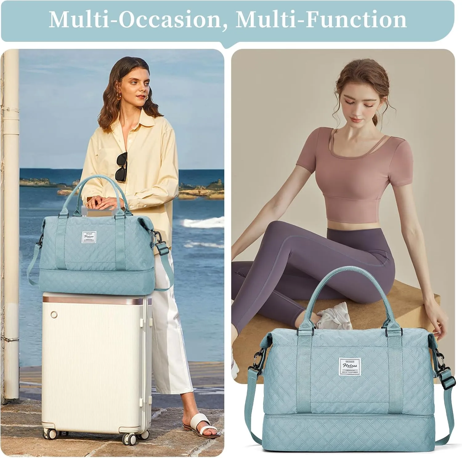 Weekender Bags for Women, Carry on Overnight Weekend Travel Duffel Bag with Shoes Compartment &Toiletry Bag, Personal Item Bag for Travel Business Trips Sport Hospital