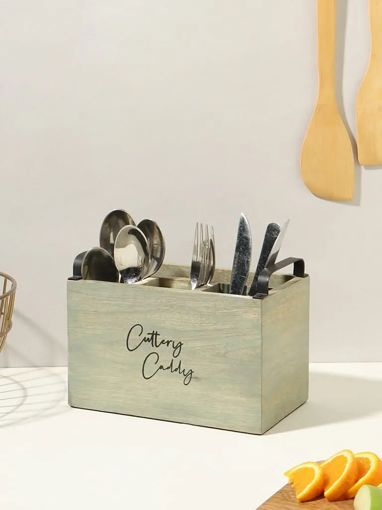 Westside Home Mint Wood Cutlery Caddy Kitchen Storage