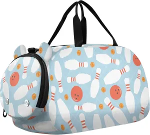 White Bowling Ball Sports Duffle Bag for Girls Boys, Gym Bag with Shoe Compartment, Kids Travel Overnight Weekender Shoulder Bag
