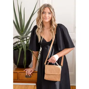 White Freya Top Handle Flap Crossbody Braided Bag