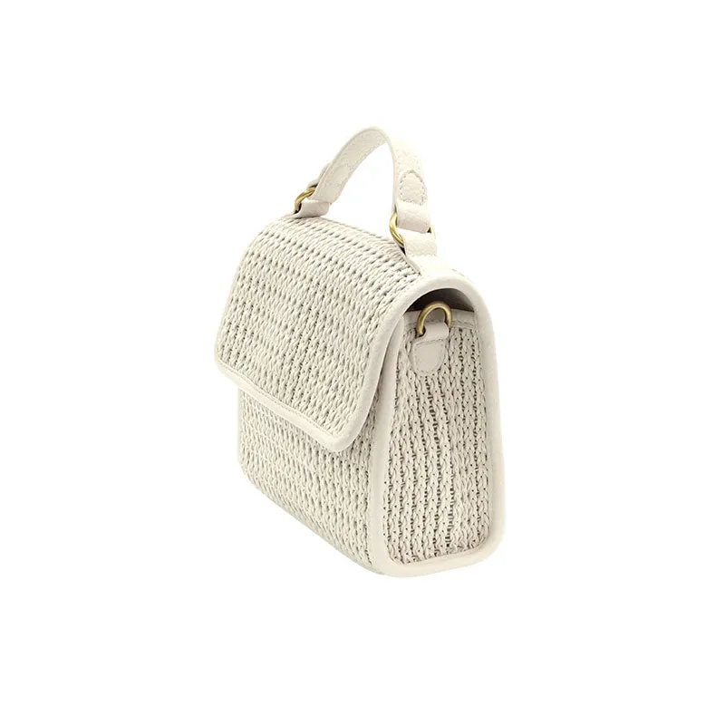 White Freya Top Handle Flap Crossbody Braided Bag