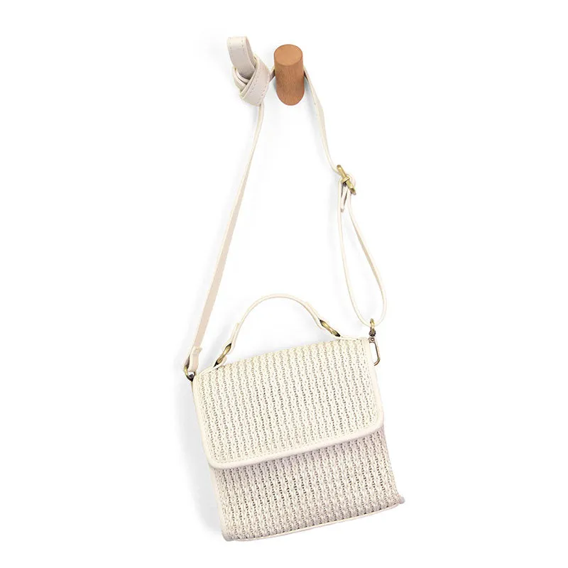 White Freya Top Handle Flap Crossbody Braided Bag