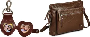Wise Owl Accessories Chocolate Heart Crossbody Handbag with 3D Leather Keychain, Small, For Young Women, Students