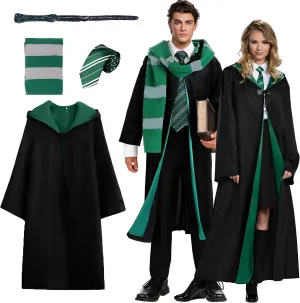 Wizard Costume Cosplay Set, Wizard Cloak Robe for Adults Teens, Wizarding Halloween Costume Accessories for Party