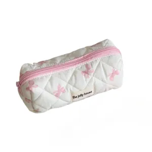 Women Cute Coquette Cosmetic Bag Quilted Bow Tie Cosmetics Pouch Fairycore Puffy Makeup Bag Preppy Zipper Pouch (S,Pink)
