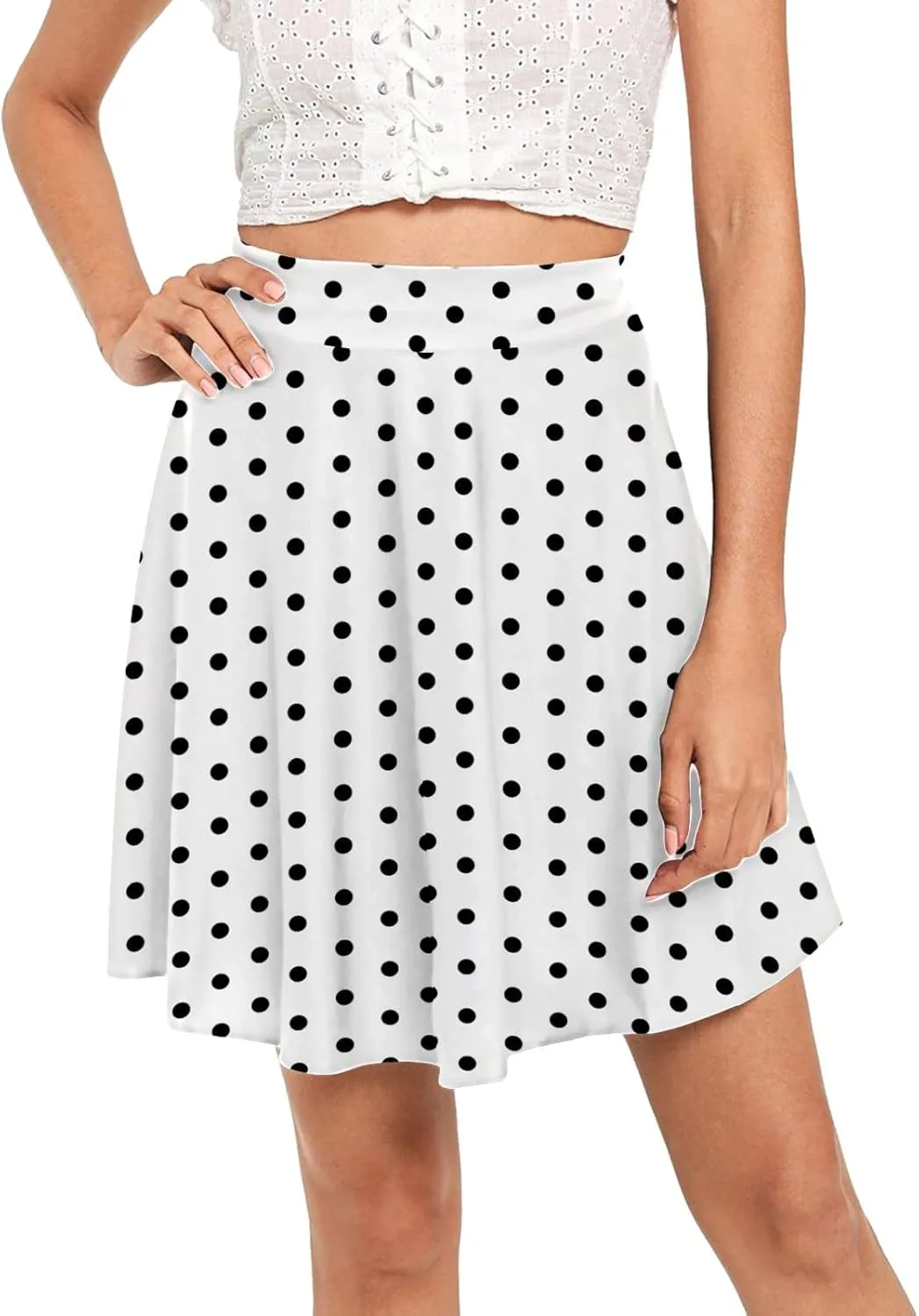 Women Going Out Skirts Womens A Line Midi Skirt Flared High Waist Skirts Polka Dot Pleated Ruffle Hem Vintage